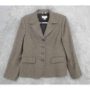 Vintagee Talbots Jacket Womens 10 Petite Wool Blend Houndstooth Plaid Preppy